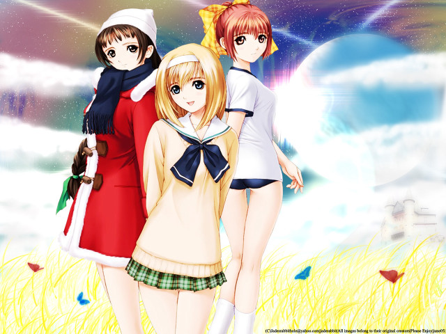 Anime girls field grass sky #2 free wallpaper - medium preview image