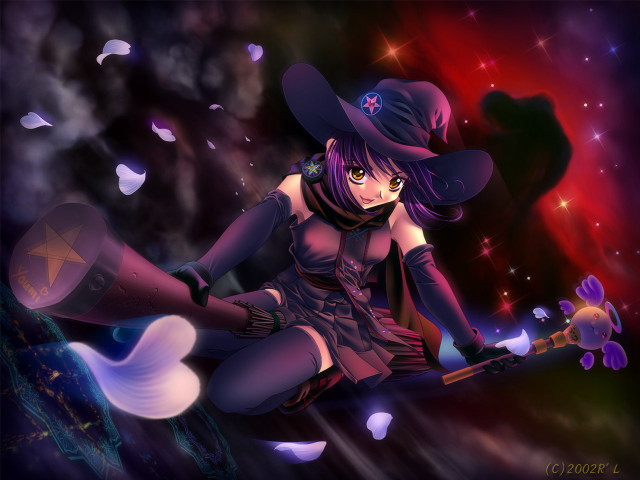 Witch flying anime cherryblossoms starry free wallpaper - medium preview image