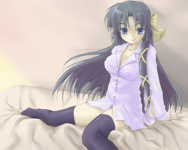 Woman longhair bed purple shirt free wallpaper - medium preview image