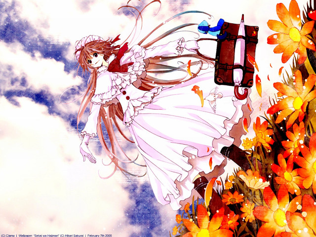 Girl flying white dress flower free wallpaper for desktop - medium preview image