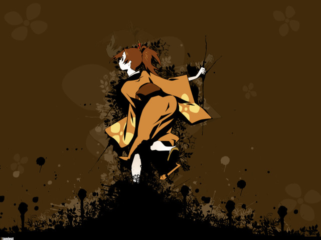 Woman dancing dog kimono anime free wallpaper - medium preview image