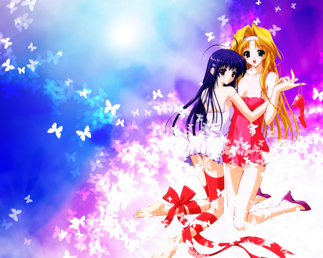 Anime girls butterflies stars colorful free wallpaper - medium preview image
