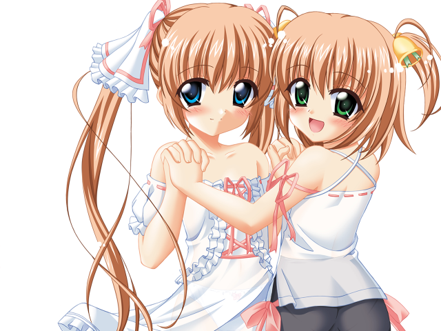 Anime girls hugging long hair free wallpaper - medium preview image