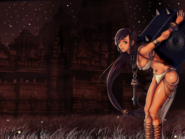 Woman bikini suitcase grass stars free wallpaper - medium preview image