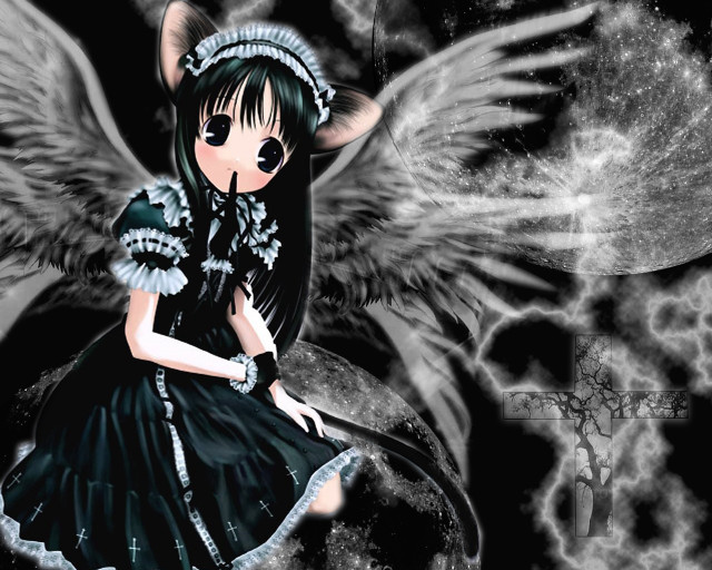 Angel wings gothic anime portrait free wallpaper - medium preview image