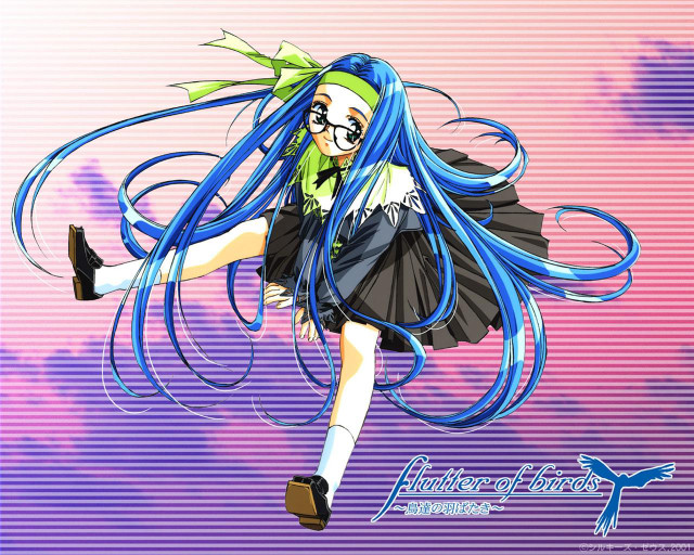 Blue hair glasses flying purple free wallpaper - medium preview image