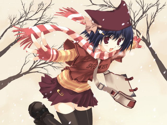 Girl redhat scarf snow anime free wallpaper - medium preview image