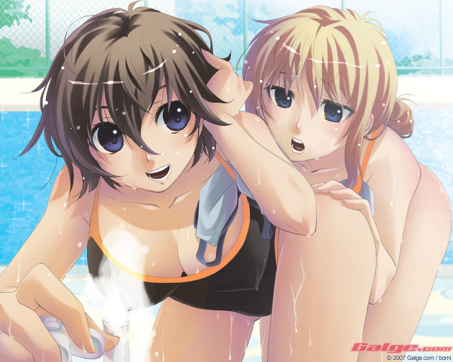 Anime girls pool cat dog free wallpaper - medium preview image
