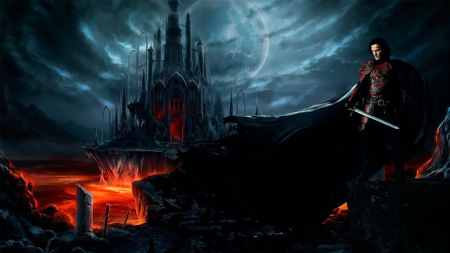 Man black cloak sword castle free wallpaper - medium preview image