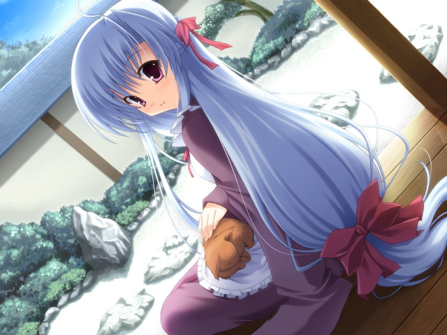 White haired woman purple outfit free wallpaper - medium preview image