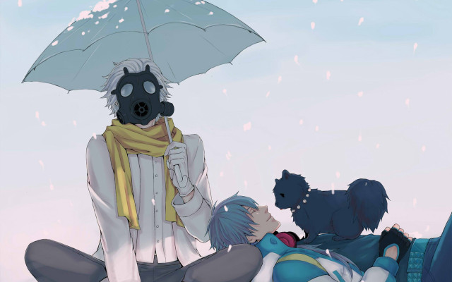 Person umbrella dog snow falling free wallpaper - medium preview image