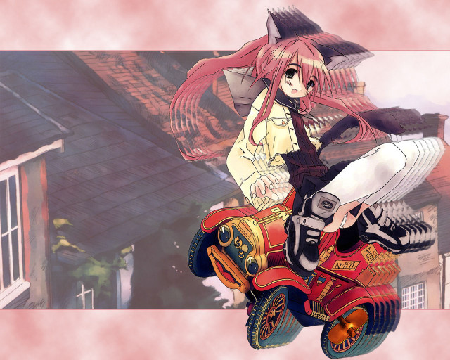Girl motorcycle cat urban anime free wallpaper - medium preview image