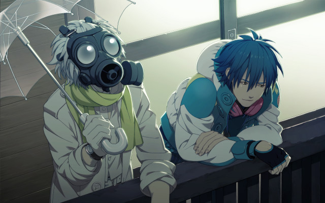 Gas masks beach umbrella cyberpunk free wallpaper - medium preview image