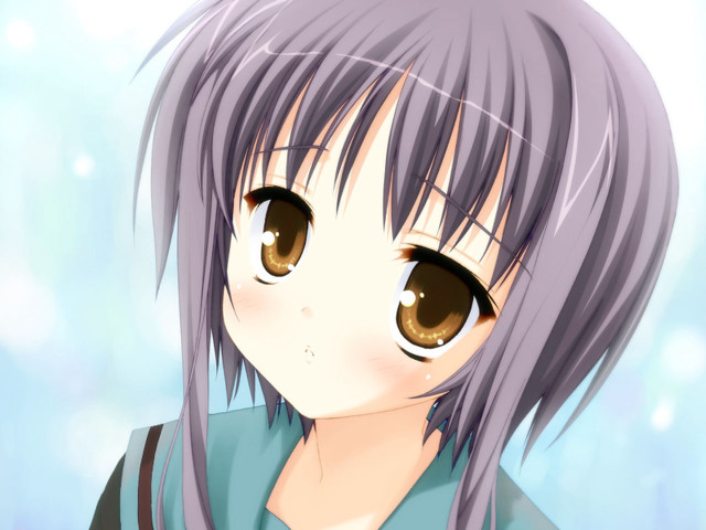 Purple haired anime girl sad free wallpaper - medium preview image