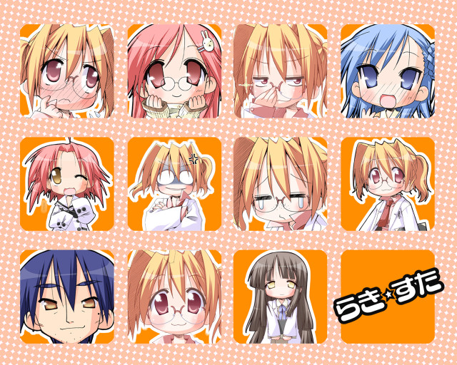Anime characters mosaic sticker bespectacled free wallpaper - medium preview image