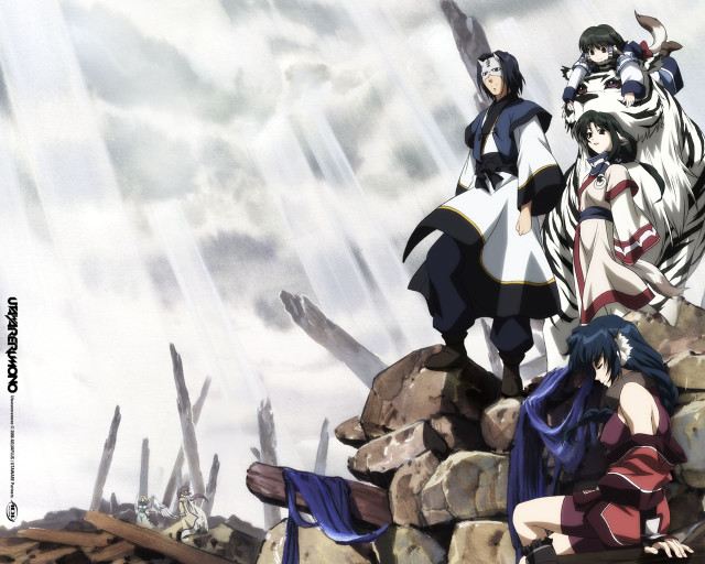 Anime characters rainy rocks swords free wallpaper - medium preview image