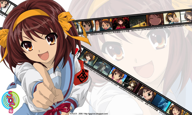 Girl pointing movie strip smile free wallpaper - medium preview image