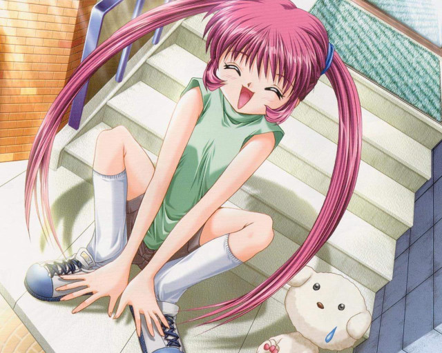 Girl pinkhair sitting dog rooftop free wallpaper - medium preview image