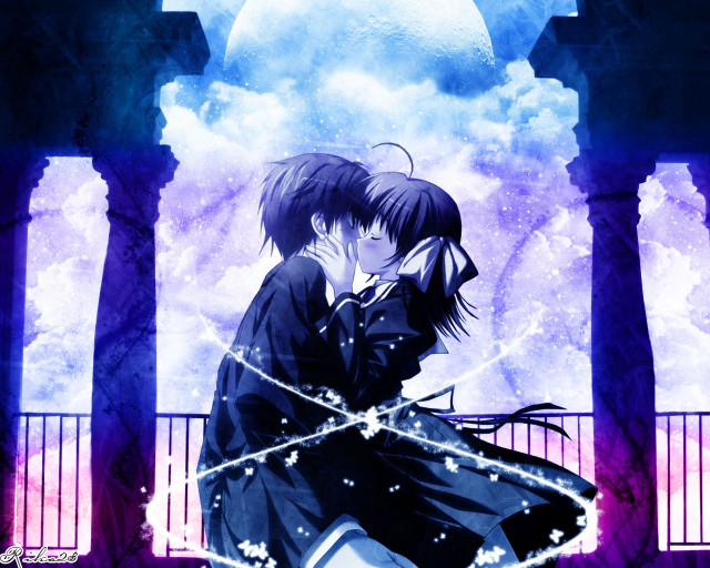Couple anime moon night ribbon free wallpaper for desktop - medium preview image