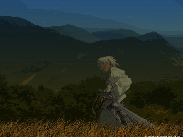 Woman sword field mountains night free wallpaper - medium preview image