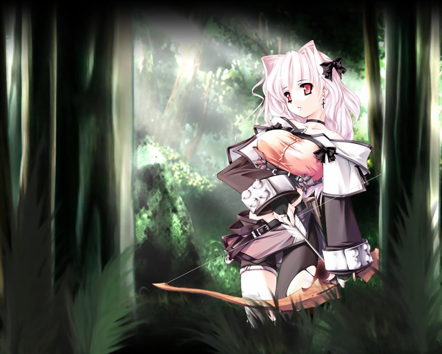 Woman forest archer bow sunlight free wallpaper - medium preview image