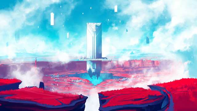 Futuristic landscape red blue tall free wallpaper - medium preview image