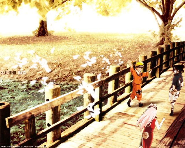 Bridge couple fantasy illustration autumn free wallpaper - medium preview image