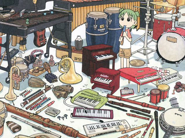 Girl piano music instruments assemblage free wallpaper - medium preview image