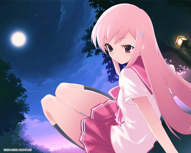 Pink hair girl bench fullmoon free wallpaper - medium preview image