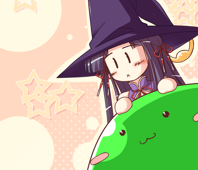 Witch cat girl green stars free wallpaper - medium preview image