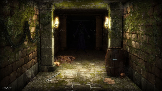 Creepy hallway barrel light figure free wallpaper - medium preview image