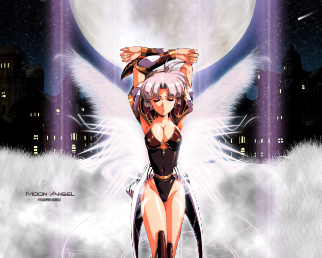 Angel wings fullmoon cityscape anime free wallpaper - medium preview image