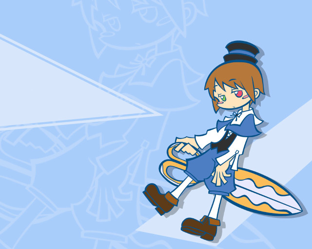 Cartoon girl surfboard hat blue free wallpaper - medium preview image
