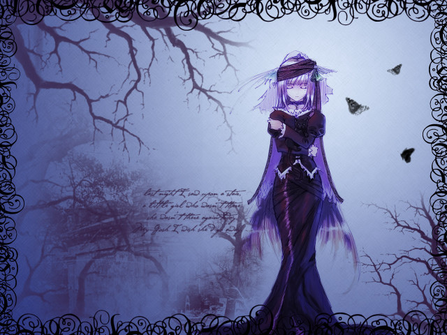 Gothic woman purple dress butterfly free wallpaper - medium preview image