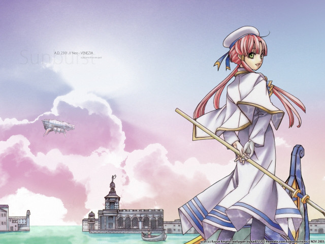 Anime character stick sword cityscape free wallpaper - medium preview image