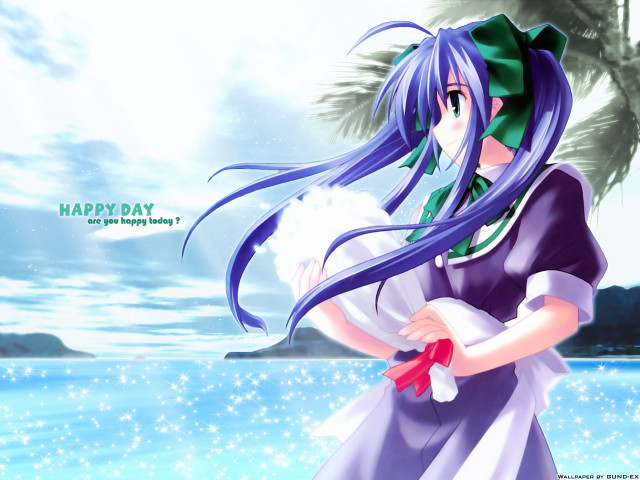 Purple hair white cat happy free wallpaper - medium preview image