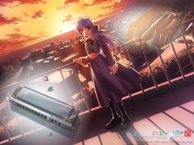 Balcony girl laptop sunset autumn free wallpaper - medium preview image