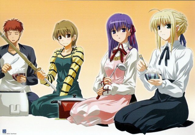 Anime characters sitting drinks swords free wallpaper - medium preview image