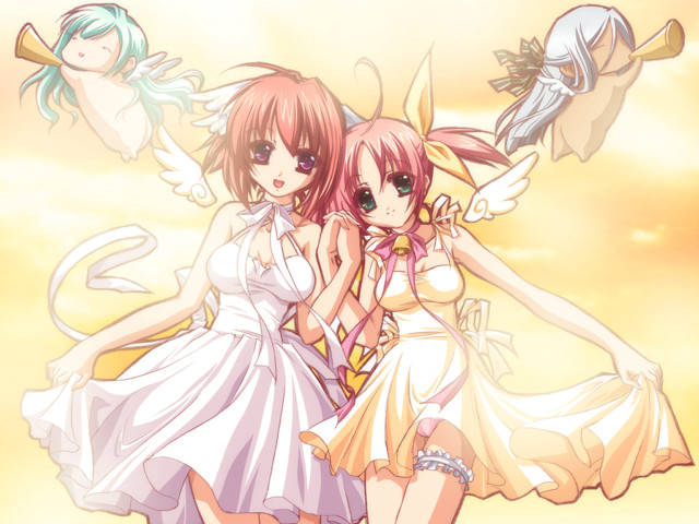 Anime girls angel wings beach free wallpaper - medium preview image