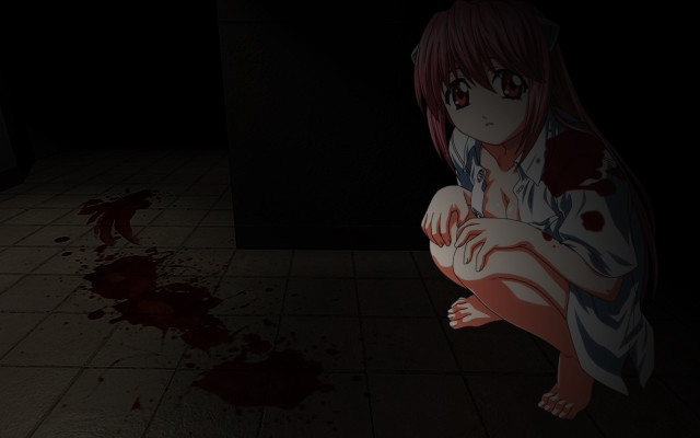 Blood bloodied girl squatting bathroom free wallpaper - medium preview image