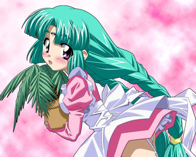 Green hair girl plant pink free wallpaper - medium preview image