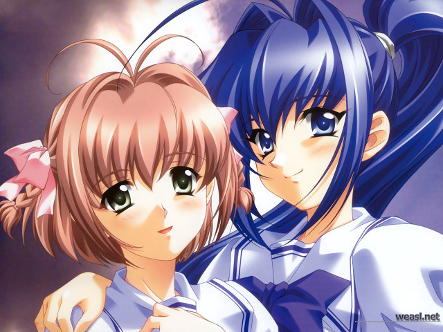 Bluehair bluesky animegirls schooluniform twinbraids free wallpaper - medium preview image