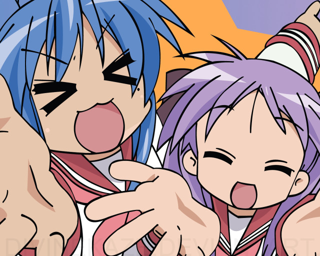 Anime characters pointing faces orange free wallpaper - medium preview image