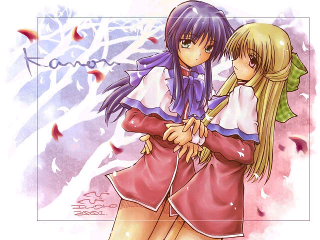 Anime girls hug flower background free wallpaper - medium preview image