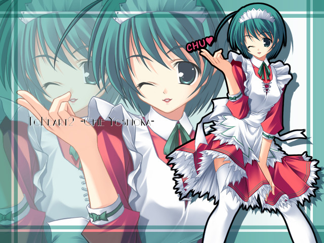Green haired anime couple hearts free wallpaper - medium preview image