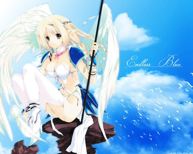 Angel girl fishing white wings free wallpaper - medium preview image