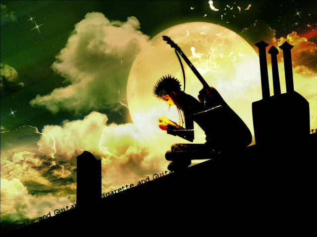 Full moon silhouette sword stars free wallpaper - medium preview image
