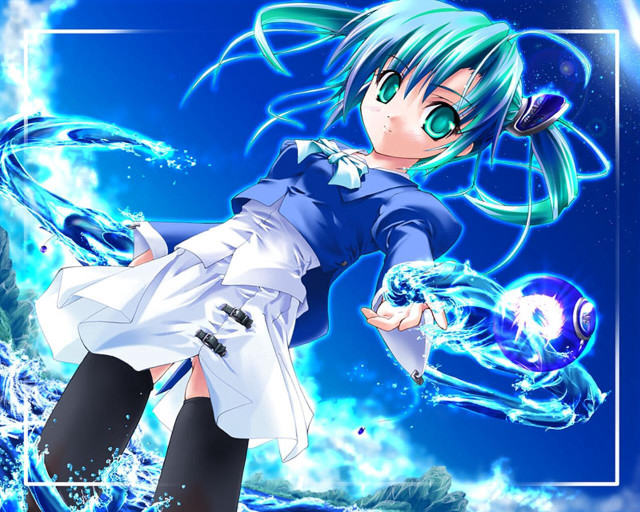 Anime bluehair greeneeyes magic night free wallpaper - medium preview image