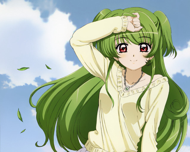 Green hair red eyes blue free wallpaper - medium preview image