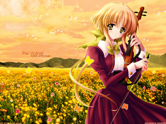 Woman field violin autumn anime free wallpaper - medium preview image